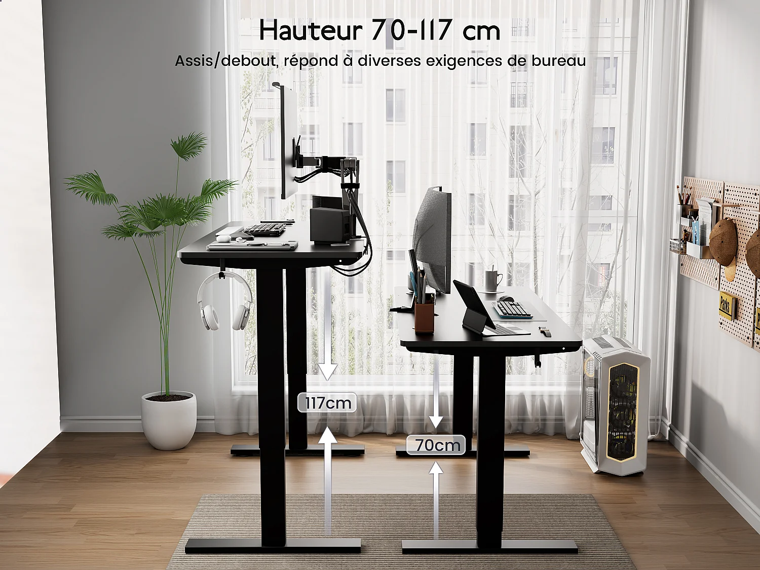 Bureau électrique réglable 140x60 cm – Fonction mémoire & anti-collision – Idéal télétravail – Coloris noir HOMAVO