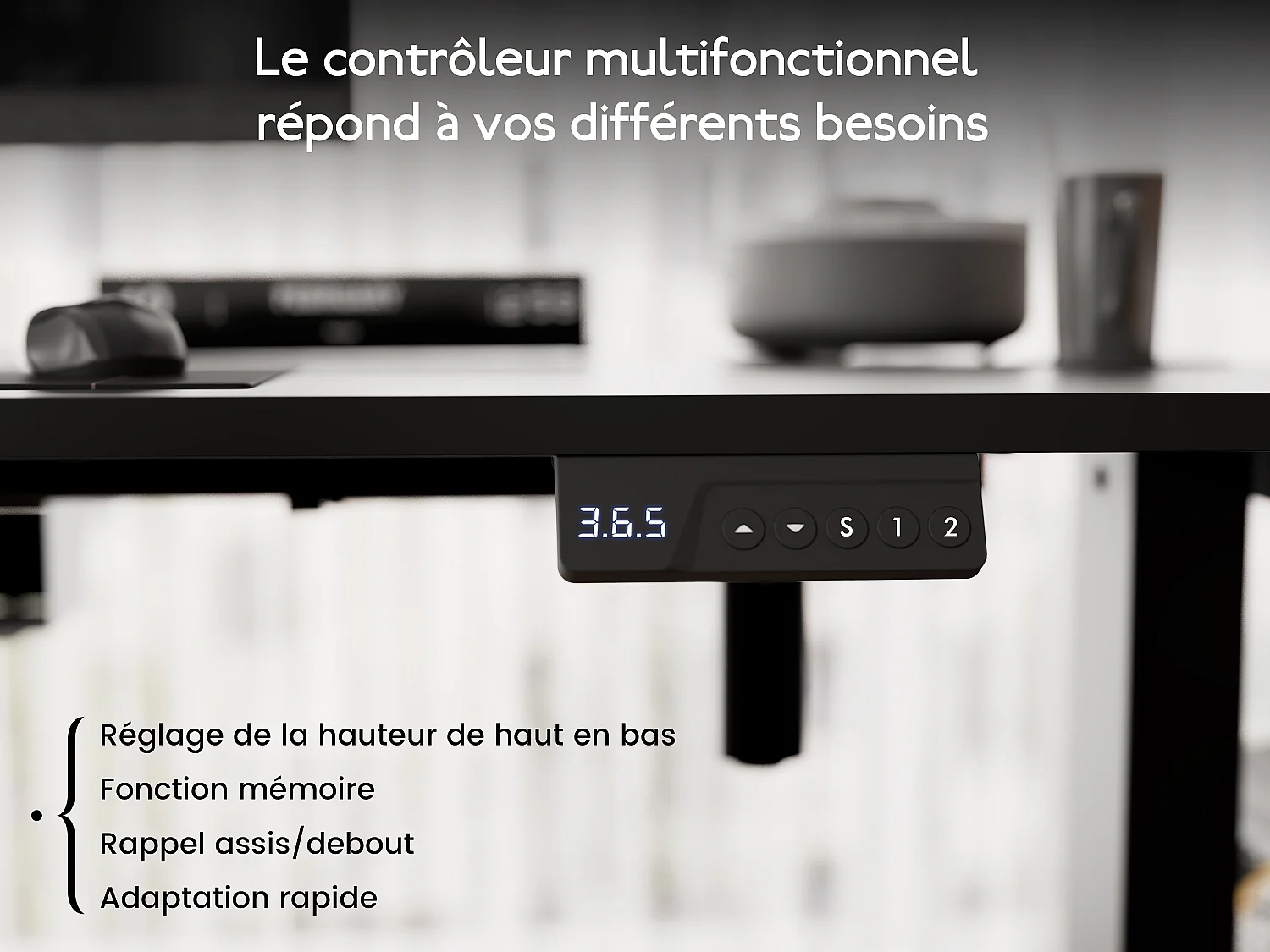 Bureau électrique réglable 140x60 cm – Fonction mémoire & anti-collision – Idéal télétravail – Coloris noir HOMAVO