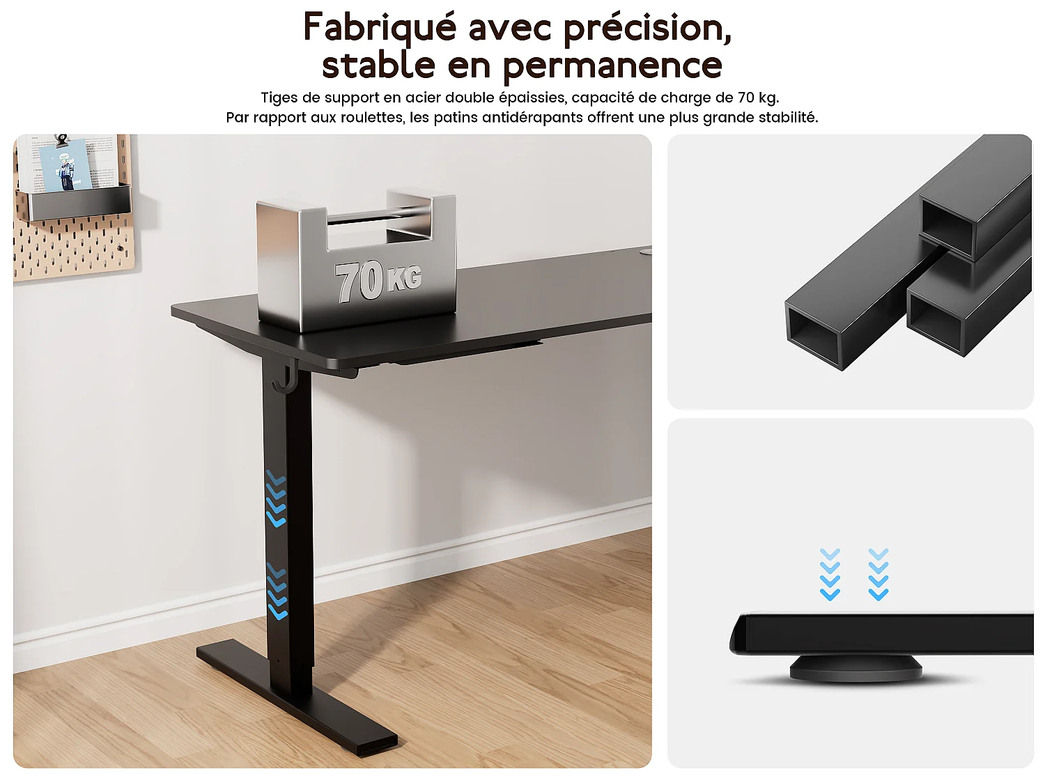 Bureau électrique réglable 140x60 cm – Fonction mémoire & anti-collision – Idéal télétravail – Coloris noir HOMAVO