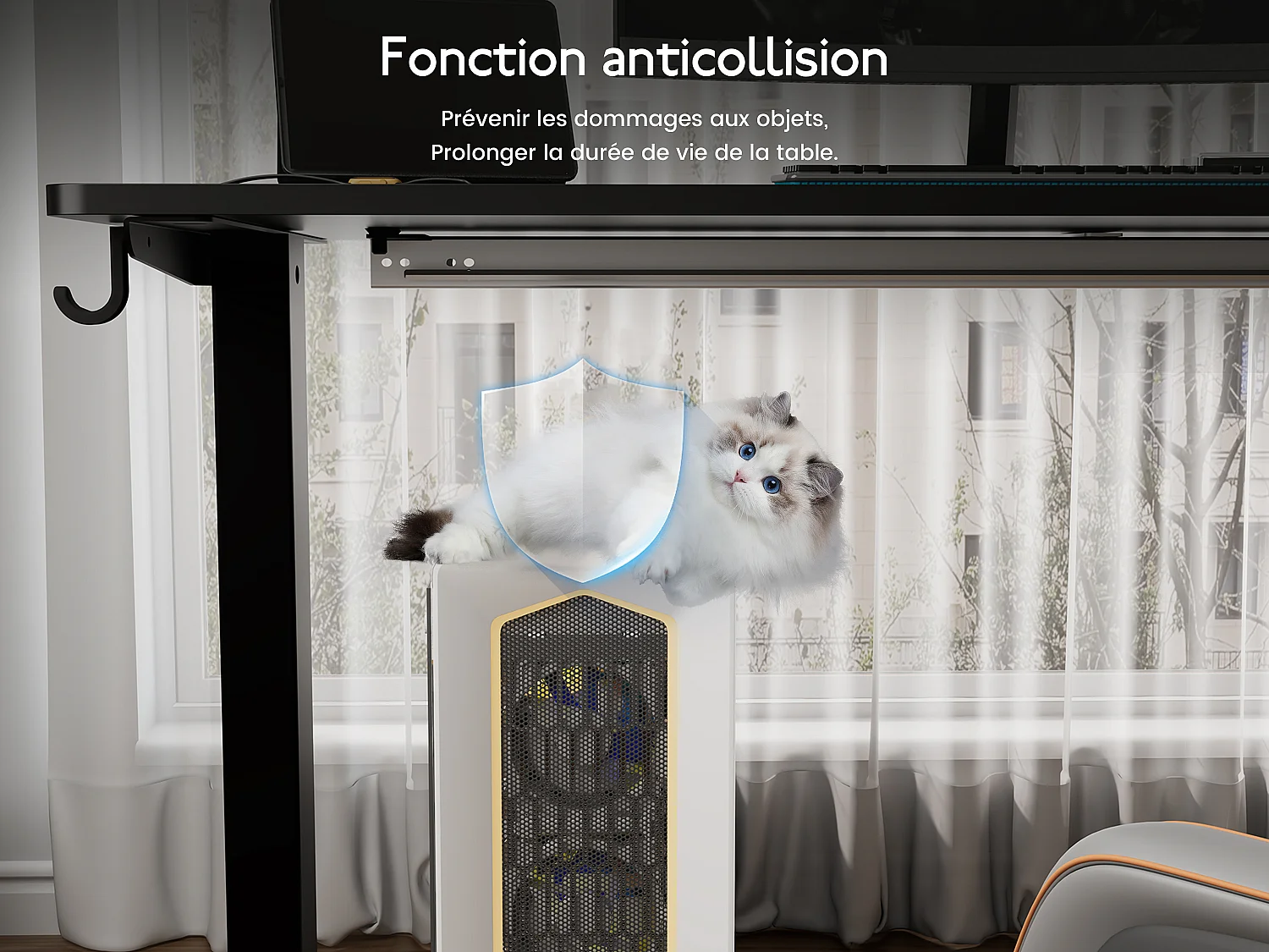 Bureau électrique réglable 140x60 cm – Fonction mémoire & anti-collision – Idéal télétravail – Coloris noir HOMAVO