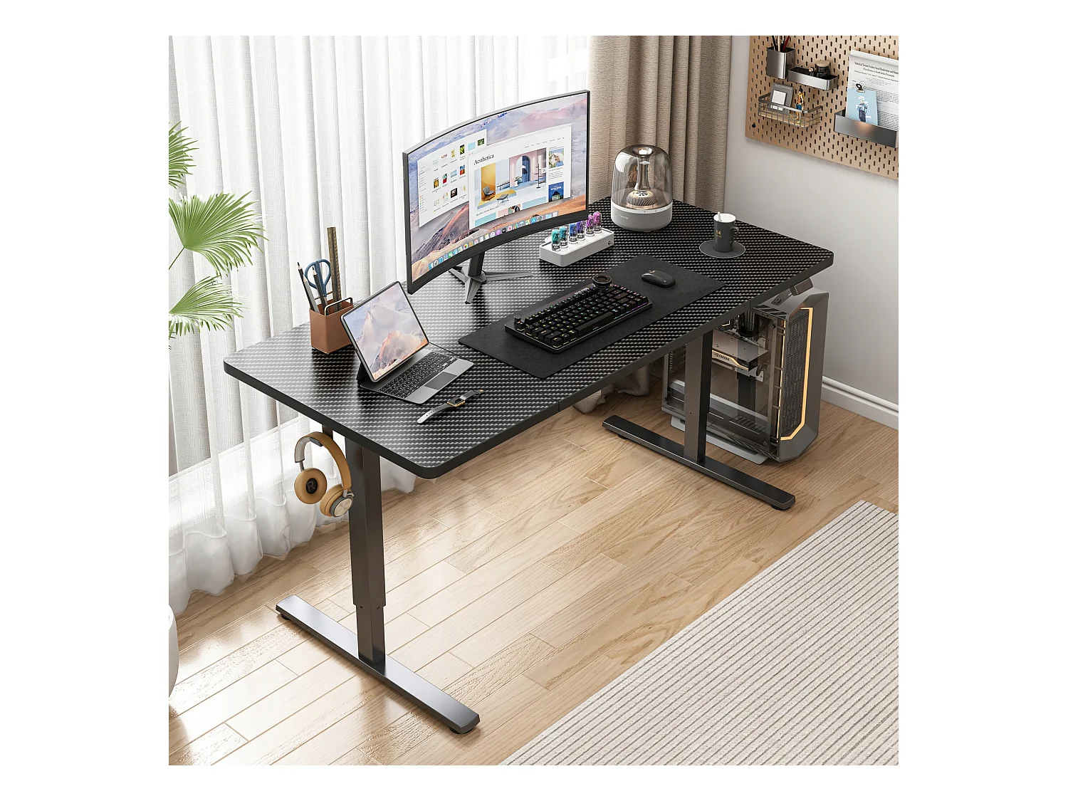 Biurko komputerowe elektryczne czarne carbon 160x80 regulowane 72-118 cm