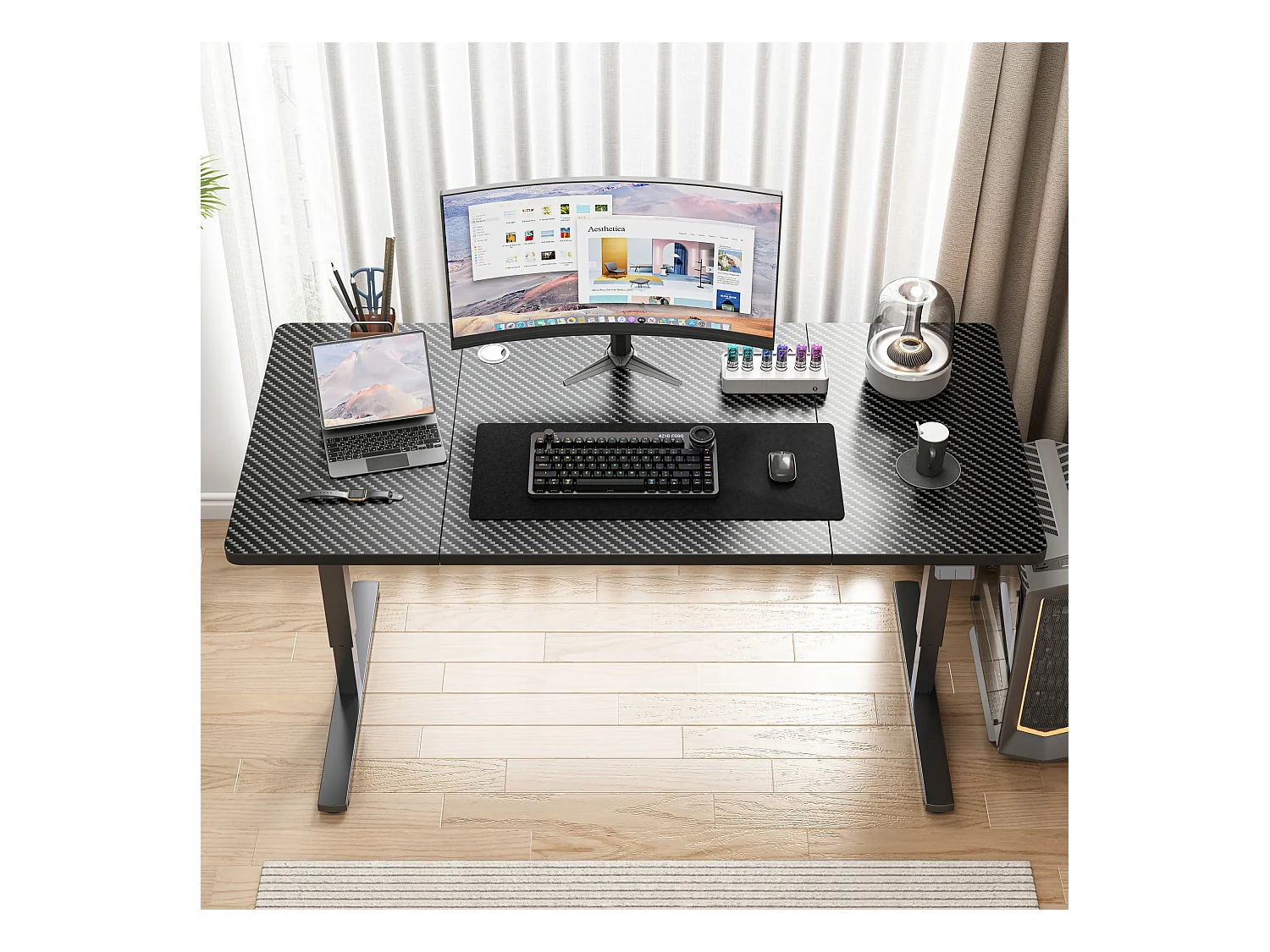 Biurko komputerowe elektryczne czarne carbon 160x80 regulowane 72-118 cm