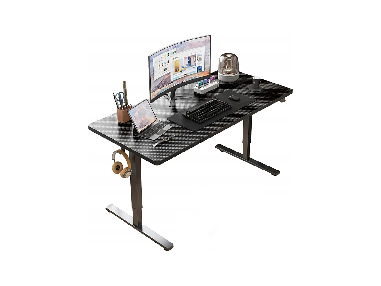 Biurko komputerowe elektryczne czarne carbon 160x80 regulowane 72-118 cm