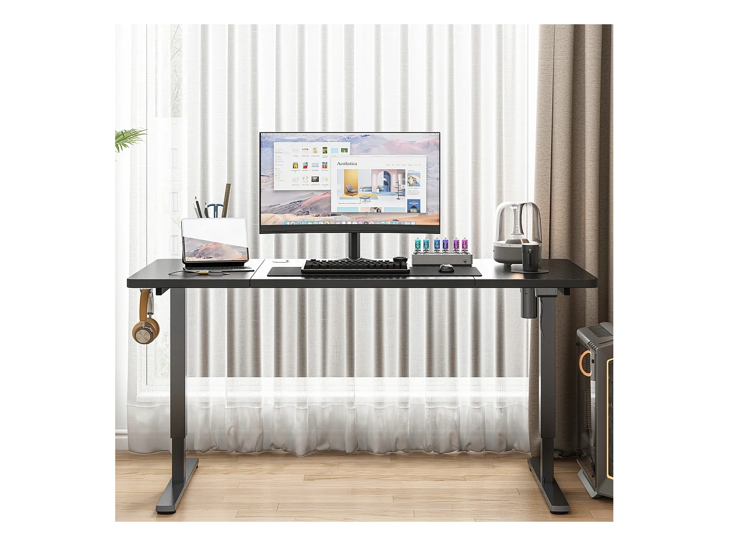 Biurko komputerowe elektryczne czarne carbon 160x80 regulowane 72-118 cm