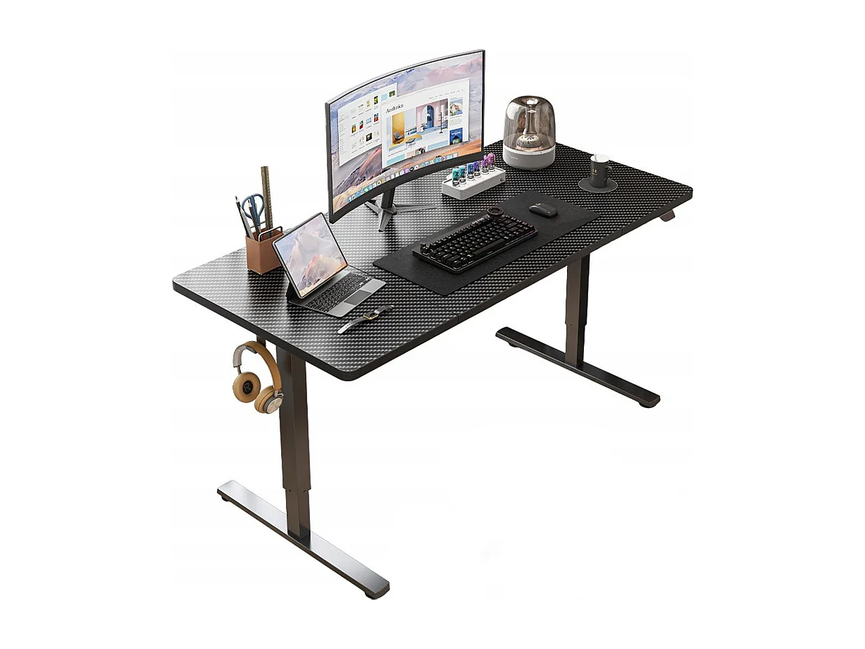 Biurko komputerowe elektryczne czarne carbon 160x80 regulowane 72-118 cm