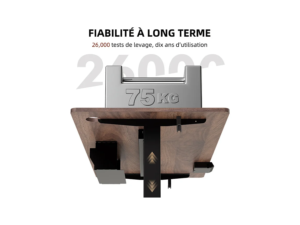 Bureau électrique assis-debout 140x70 cm – Hauteur réglable – Mémoire & anti-collision – Ports USB-A & Type-C – Finition bois noyer