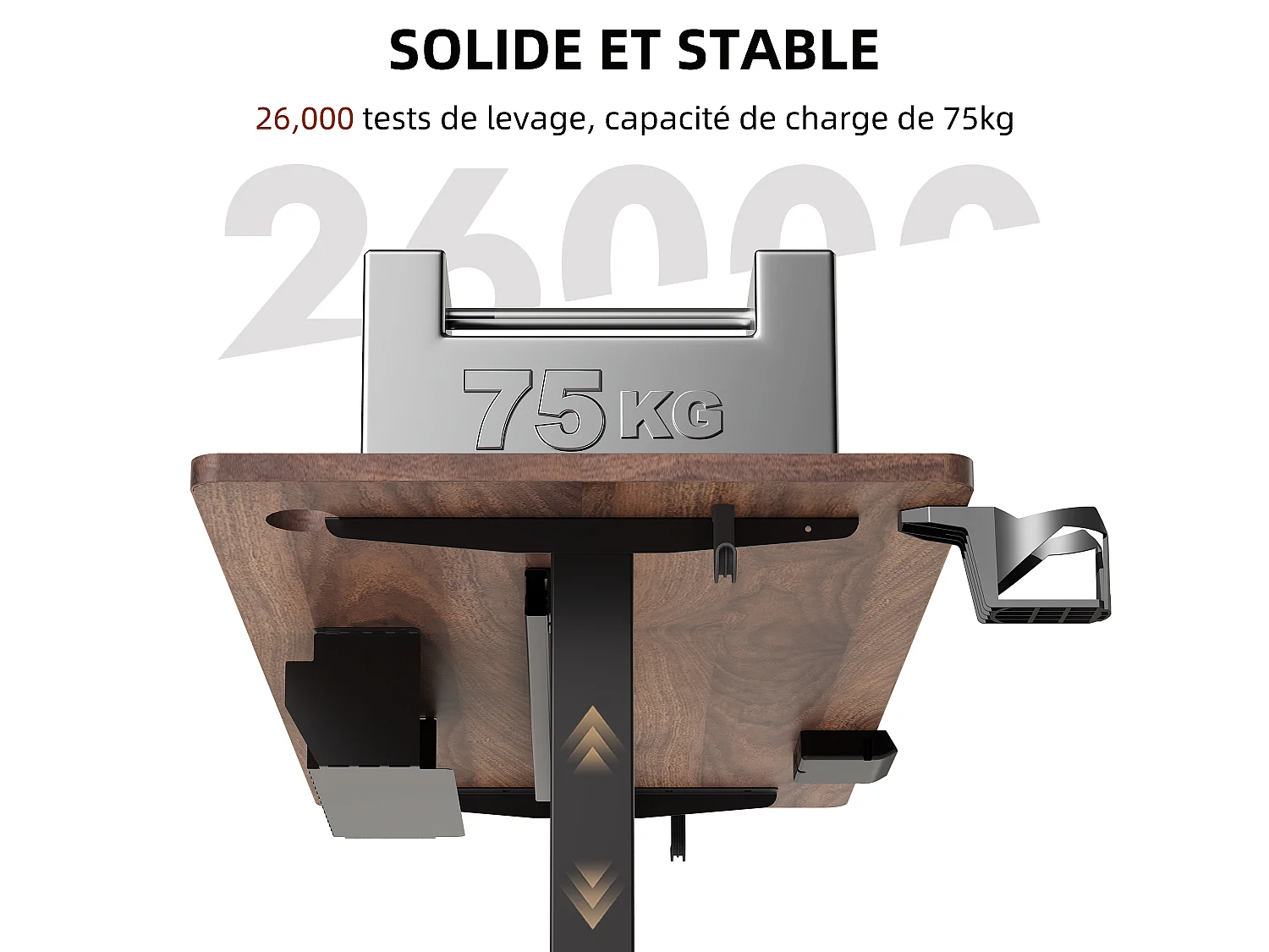 Bureau électrique assis-debout 140x70 cm – Hauteur réglable – Mémoire & anti-collision – Ports USB-A & Type-C – Finition bois noyer