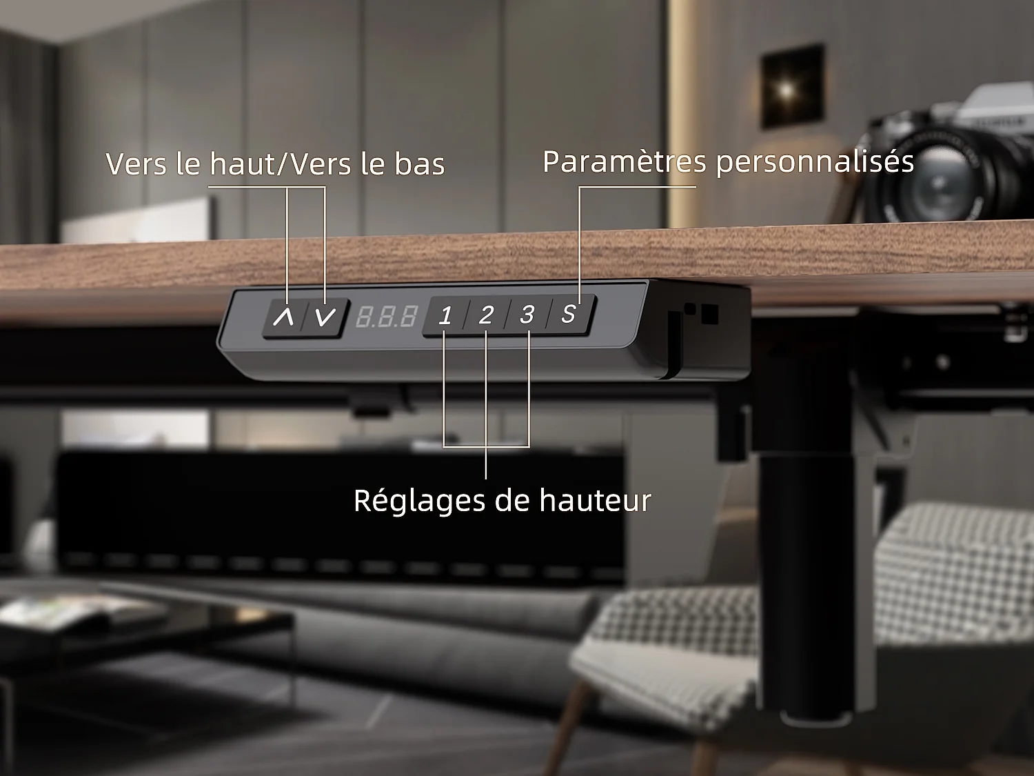 Bureau électrique assis-debout 140x70 cm – Hauteur réglable – Mémoire & anti-collision – Ports USB-A & Type-C – Finition bois noyer