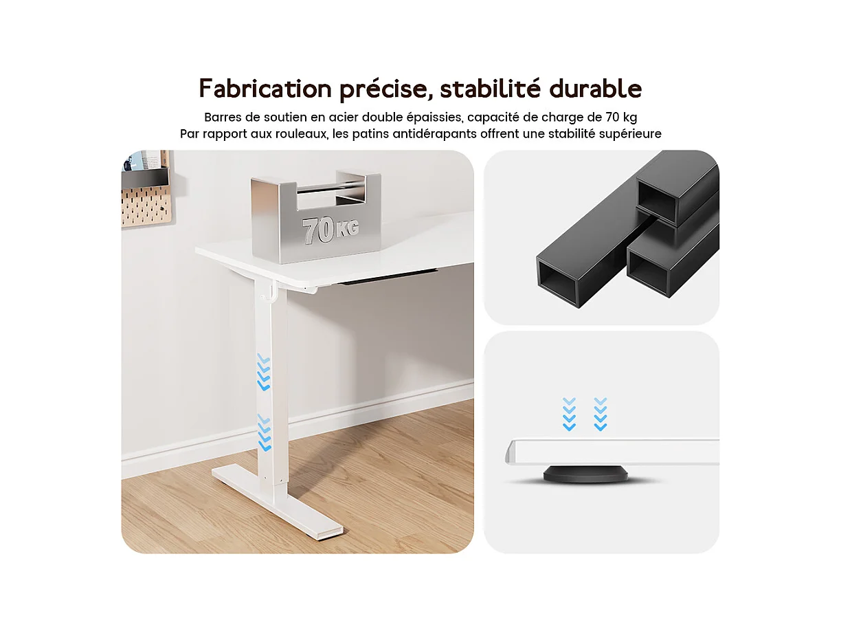 Bureau HOMAVO électrique réglable 140x60 cm – Fonction mémoire & anti-collision – Idéal télétravail – Coloris blanc