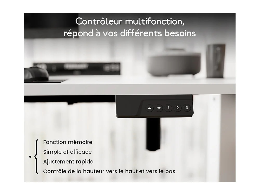 Bureau HOMAVO électrique réglable 140x60 cm – Fonction mémoire & anti-collision – Idéal télétravail – Coloris blanc
