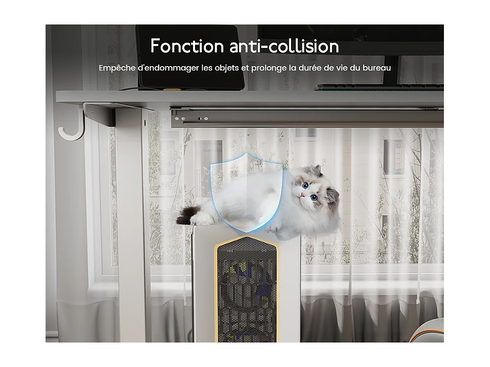 Bureau HOMAVO électrique réglable 140x60 cm – Fonction mémoire & anti-collision – Idéal télétravail – Coloris blanc