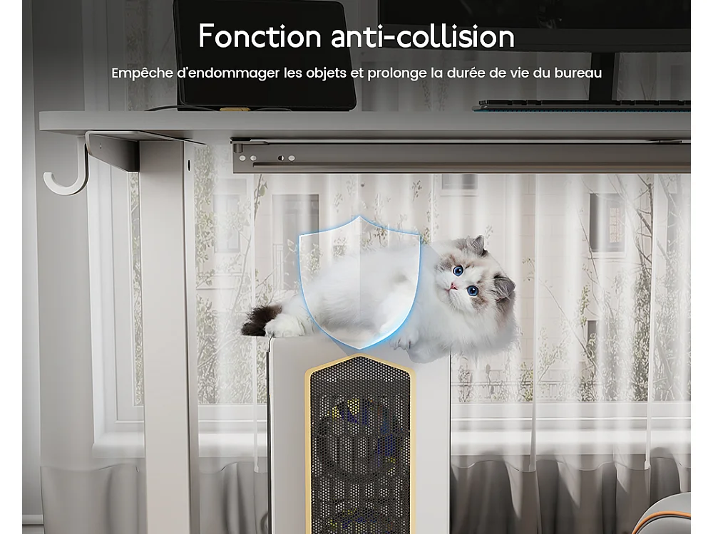 Bureau HOMAVO électrique réglable 140x60 cm – Fonction mémoire & anti-collision – Idéal télétravail – Coloris blanc