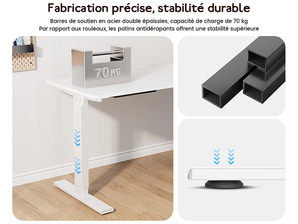 Bureau électrique réglable 140x60 cm – Fonction mémoire & anti-collision – Idéal télétravail – Coloris blanc HOMAVO