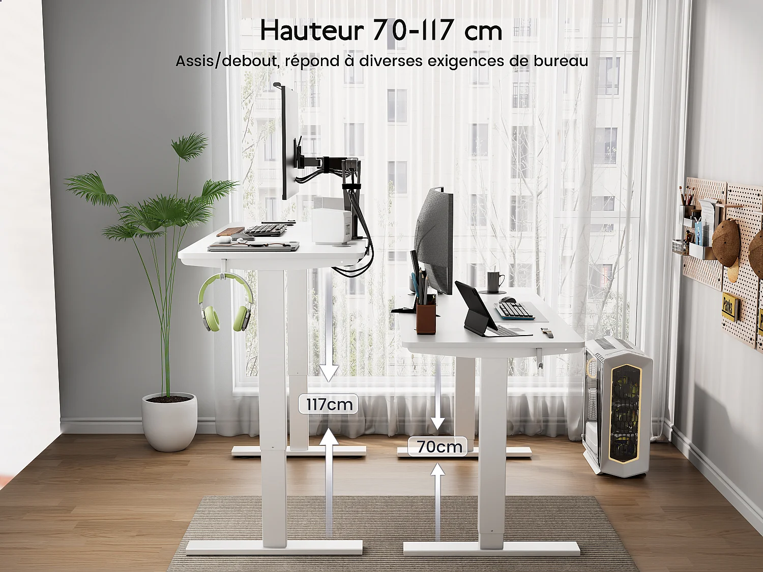 Bureau électrique réglable 140x60 cm – Fonction mémoire & anti-collision – Idéal télétravail – Coloris blanc HOMAVO