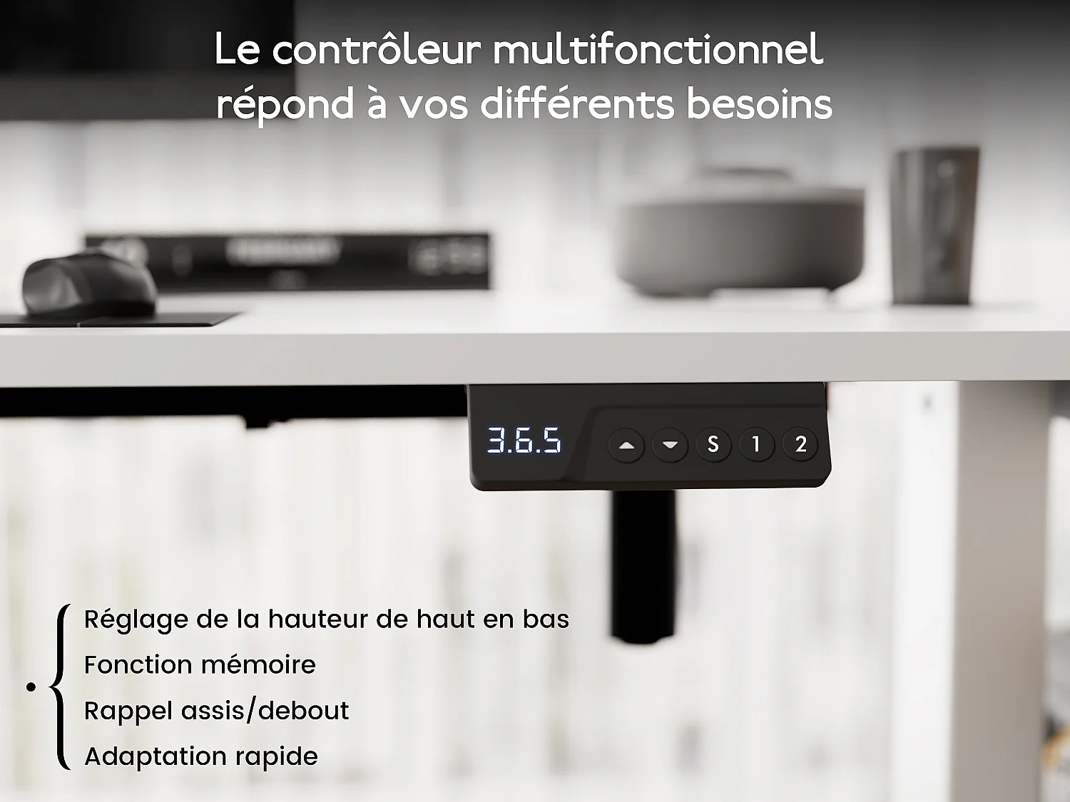 Bureau électrique réglable 140x60 cm – Fonction mémoire & anti-collision – Idéal télétravail – Coloris blanc HOMAVO