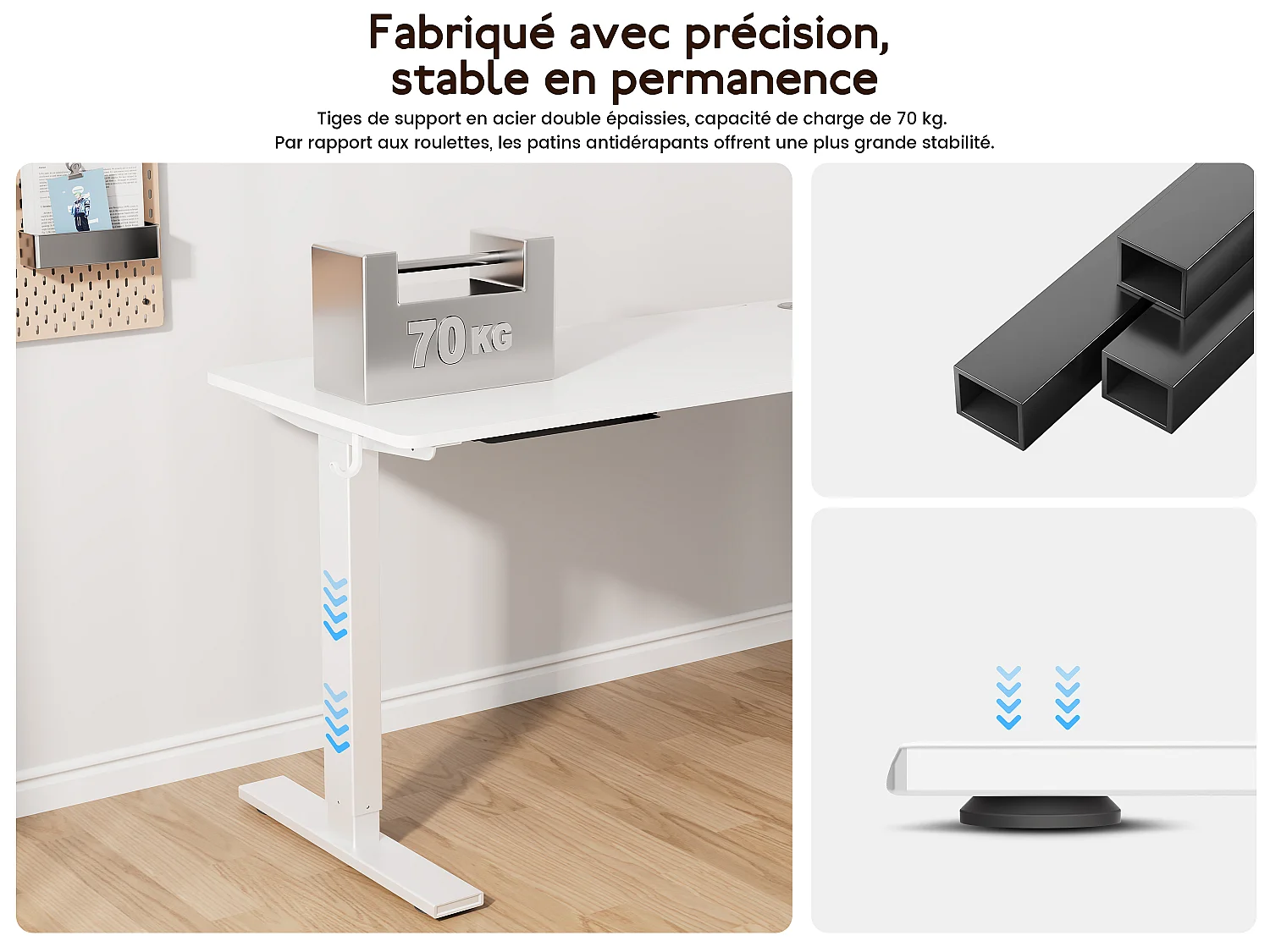 Bureau électrique réglable 140x60 cm – Fonction mémoire & anti-collision – Idéal télétravail – Coloris blanc HOMAVO