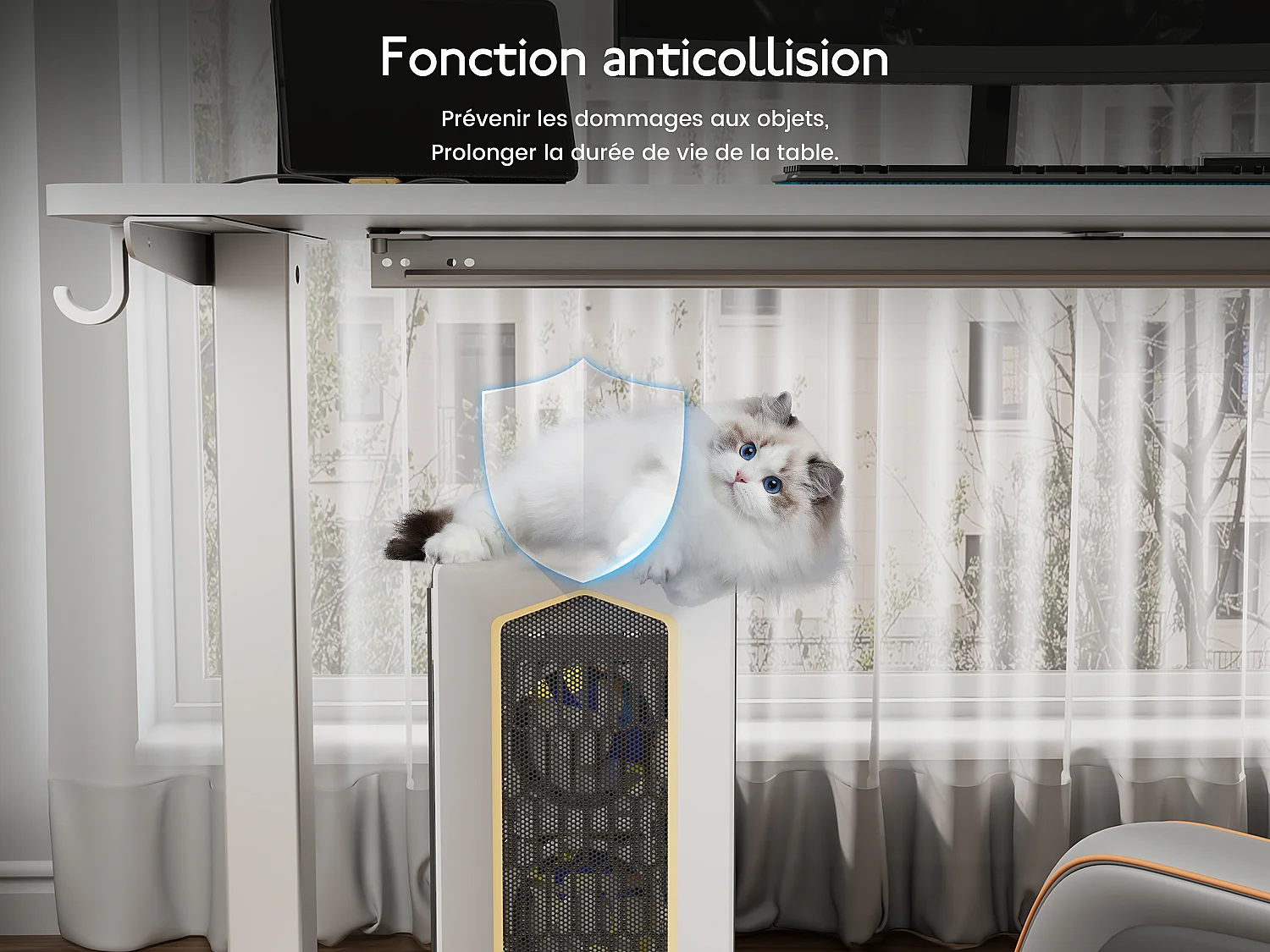 Bureau électrique réglable 140x60 cm – Fonction mémoire & anti-collision – Idéal télétravail – Coloris blanc HOMAVO