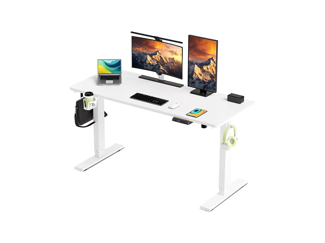 Bureau électrique assis-debout 140x70 cm – Hauteur réglable – Mémoire & anti-collision – Ports USB-A & Type-C – Coloris blanc
