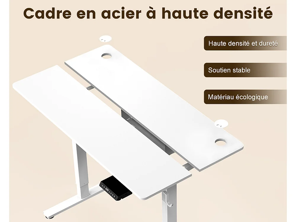 Bureau électrique assis-debout 140x70 cm – Hauteur réglable – Mémoire & anti-collision – Ports USB-A & Type-C – Coloris blanc