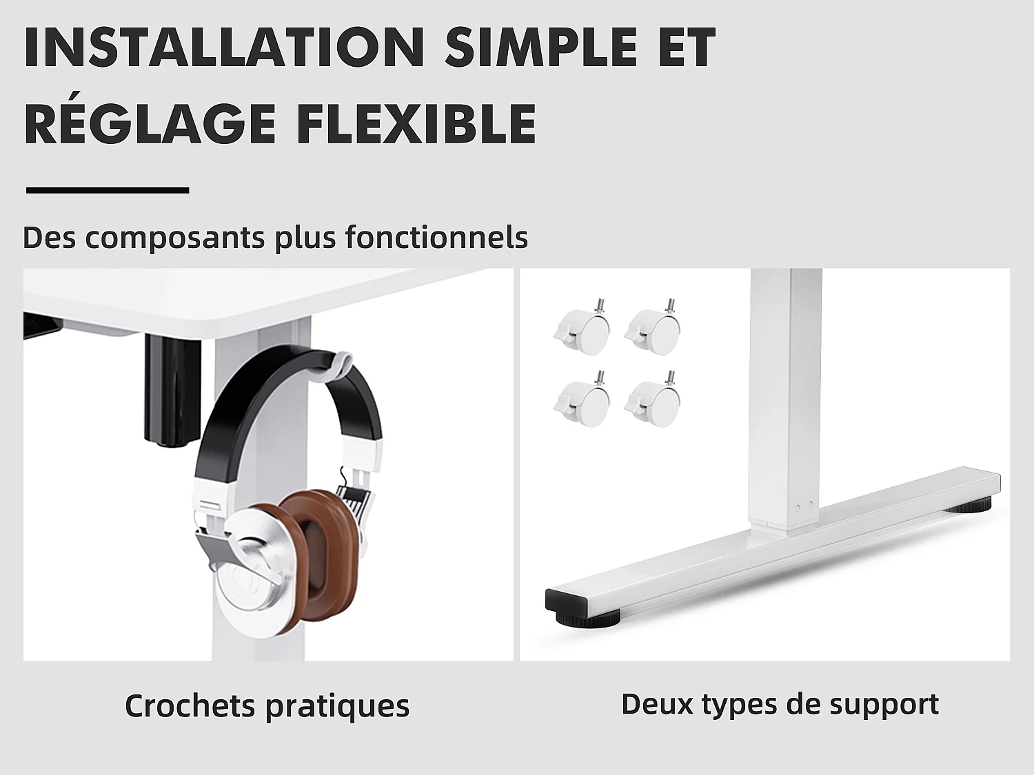 Bureau électrique assis-debout 140x70 cm – Hauteur réglable – Mémoire & anti-collision – Ports USB-A & Type-C – Coloris blanc