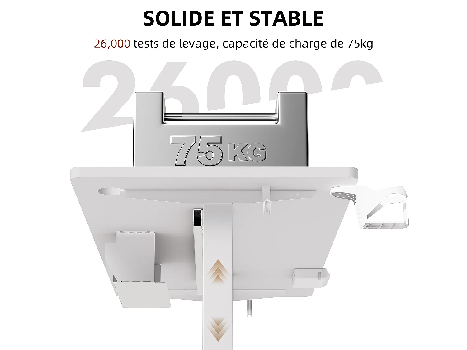 Bureau électrique assis-debout 140x70 cm – Hauteur réglable – Mémoire & anti-collision – Ports USB-A & Type-C – Coloris blanc