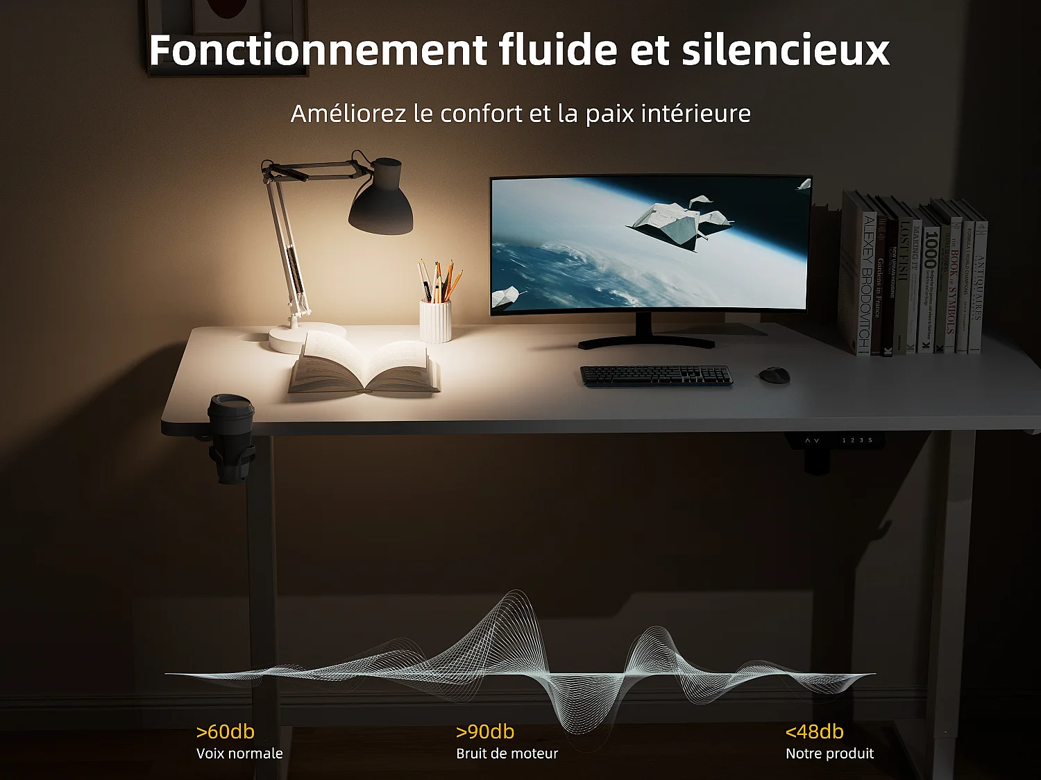 Bureau électrique assis-debout 140x70 cm – Hauteur réglable – Mémoire & anti-collision – Ports USB-A & Type-C – Coloris blanc