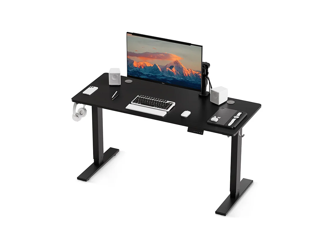 Bureau HOMAVO électrique réglable 110x60 cm – Fonction mémoire & anti-collision – Idéal télétravail – Coloris noir