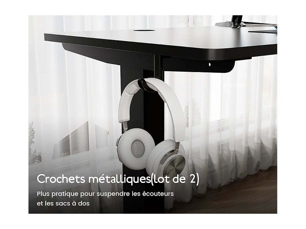 Bureau HOMAVO électrique réglable 110x60 cm – Fonction mémoire & anti-collision – Idéal télétravail – Coloris noir