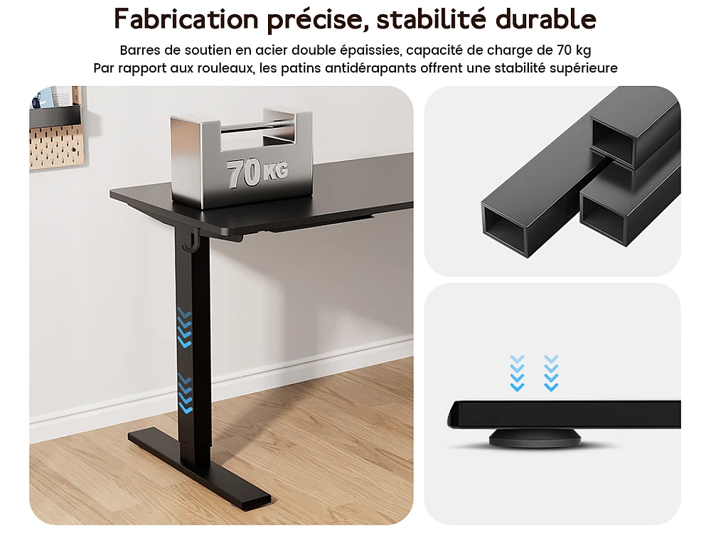 Bureau électrique réglable 110x60 cm – Fonction mémoire & anti-collision – Idéal télétravail – Coloris noir HOMAVO