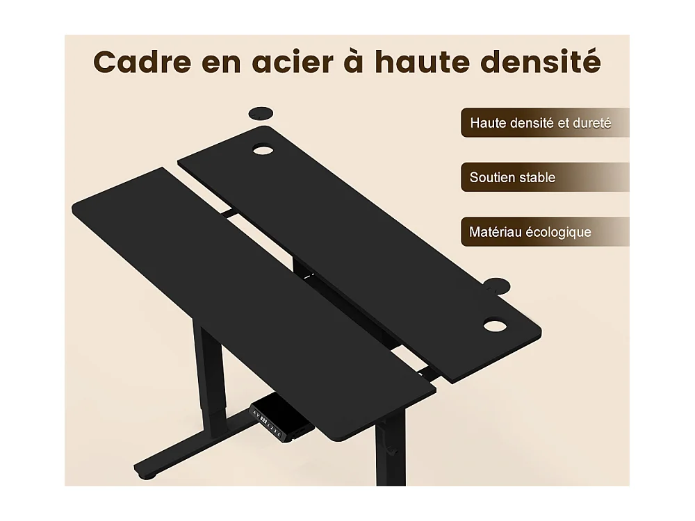 Bureau électrique assis-debout 140x70 cm – Hauteur réglable – Mémoire & anti-collision – Ports USB-A & Type-C – Coloris noir