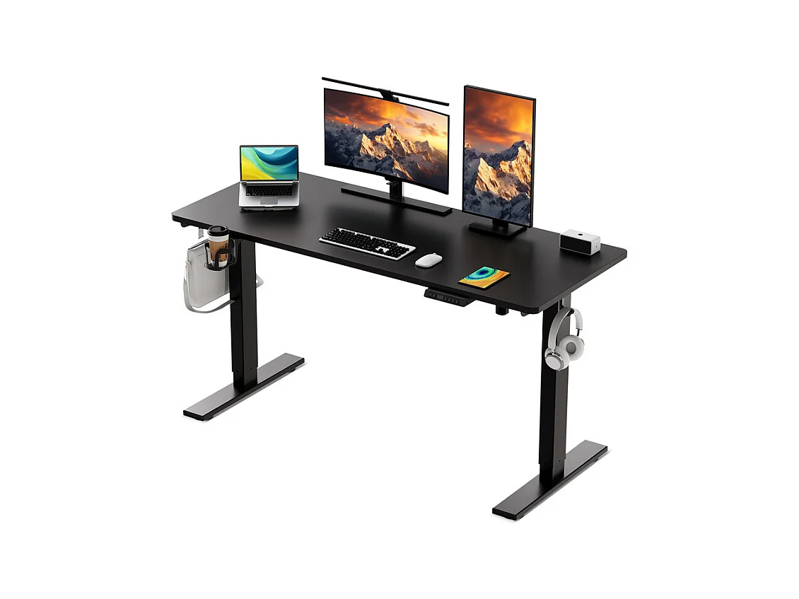 Bureau électrique assis-debout 140x70 cm – Hauteur réglable – Mémoire & anti-collision – Ports USB-A & Type-C – Coloris noir