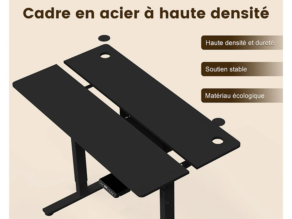 Bureau électrique assis-debout 140x70 cm – Hauteur réglable – Mémoire & anti-collision – Ports USB-A & Type-C – Coloris noir