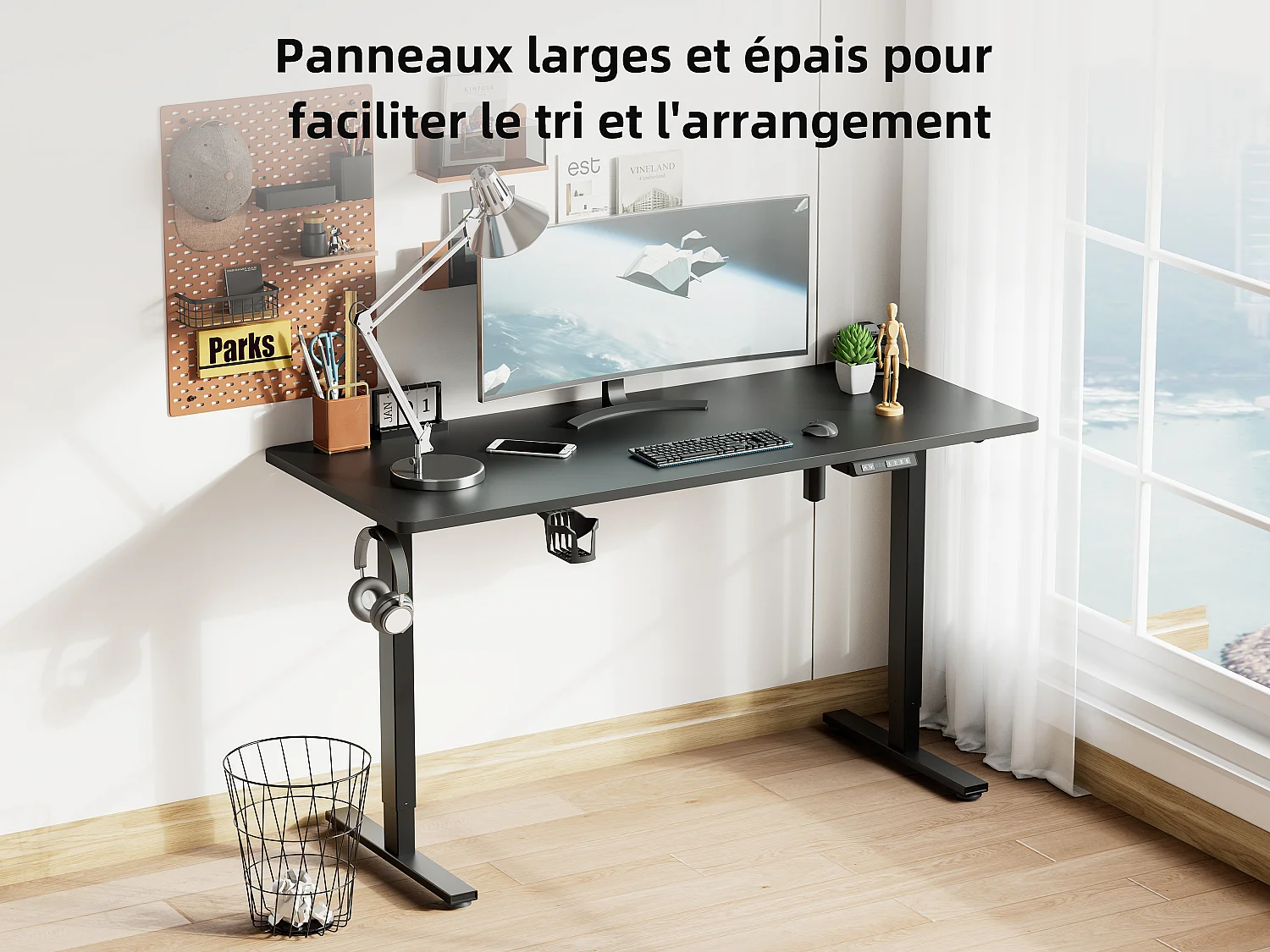 Bureau électrique assis-debout 140x70 cm – Hauteur réglable – Mémoire & anti-collision – Ports USB-A & Type-C – Coloris noir