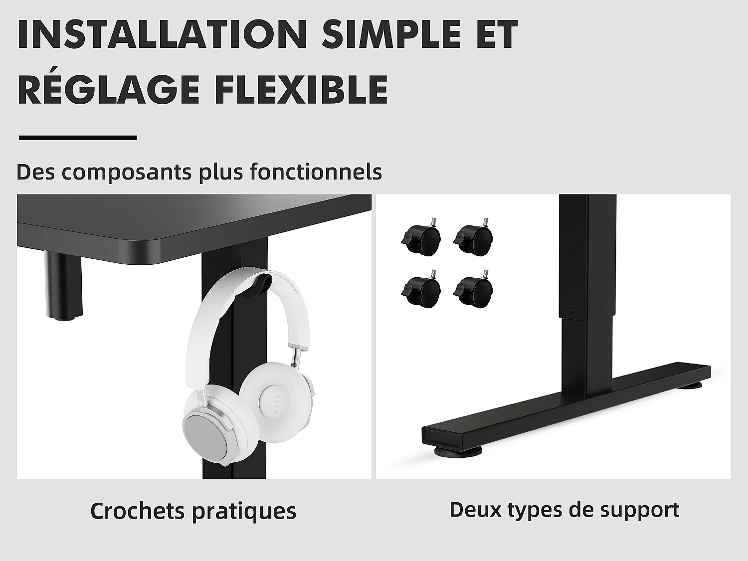 Bureau électrique assis-debout 140x70 cm – Hauteur réglable – Mémoire & anti-collision – Ports USB-A & Type-C – Coloris noir