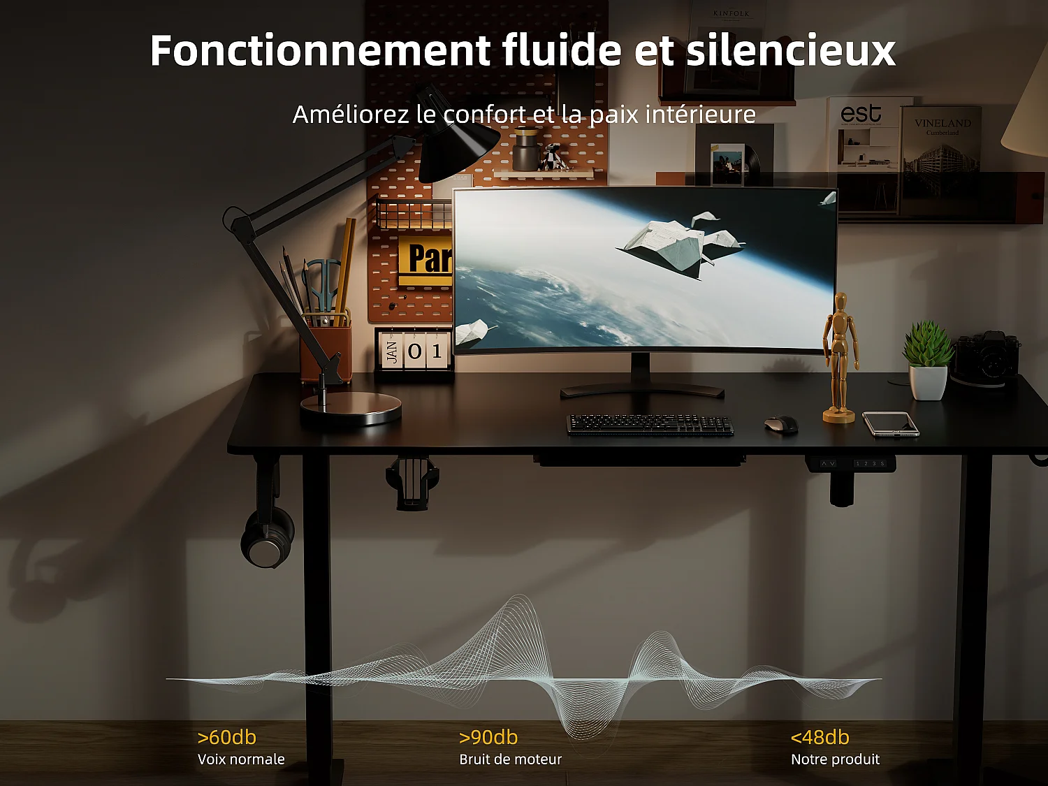 Bureau électrique assis-debout 140x70 cm – Hauteur réglable – Mémoire & anti-collision – Ports USB-A & Type-C – Coloris noir