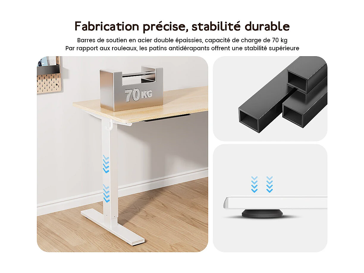 Bureau HOMAVO électrique réglable 140x60 cm – Fonction mémoire & anti-collision – Idéal télétravail – Finition bois naturel