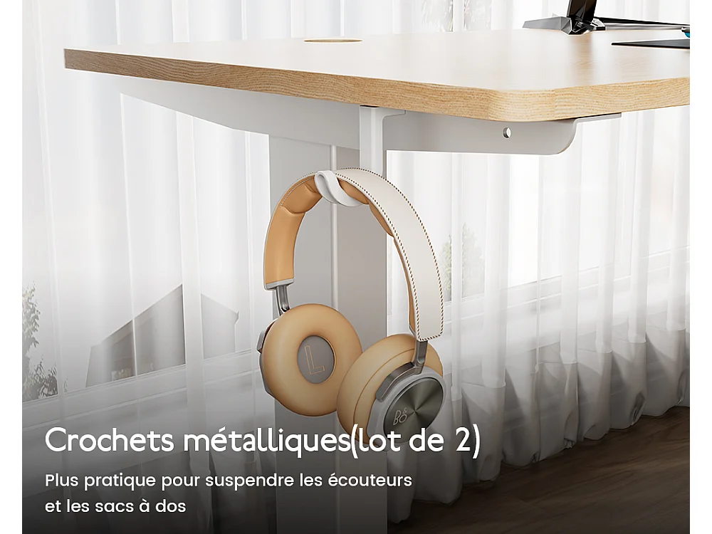 Bureau HOMAVO électrique réglable 140x60 cm – Fonction mémoire & anti-collision – Idéal télétravail – Finition bois naturel