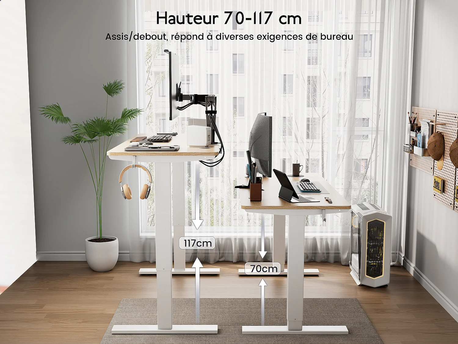 Bureau électrique réglable 140x60 cm – Fonction mémoire & anti-collision – Idéal télétravail – Finition bois naturel HOMAVO