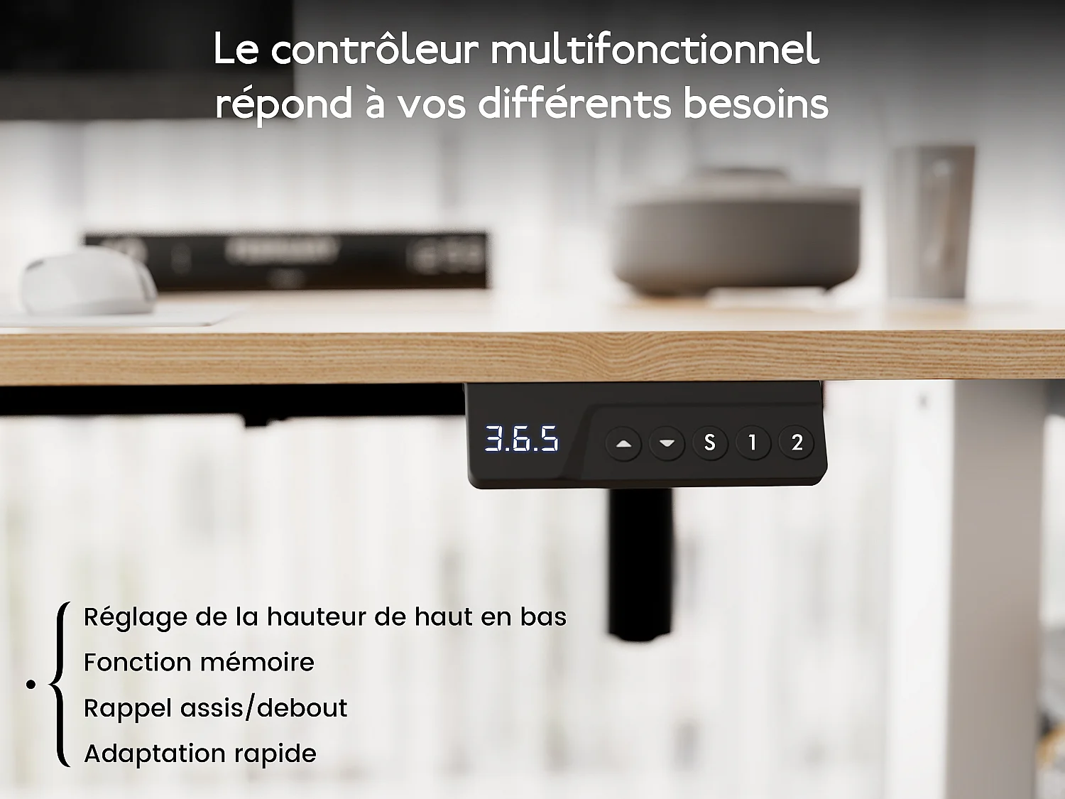 Bureau électrique réglable 140x60 cm – Fonction mémoire & anti-collision – Idéal télétravail – Finition bois naturel HOMAVO