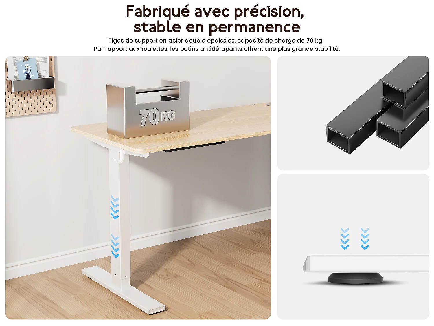 Bureau électrique réglable 140x60 cm – Fonction mémoire & anti-collision – Idéal télétravail – Finition bois naturel HOMAVO