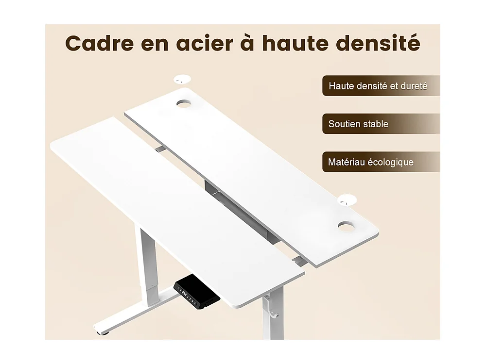 Bureau électrique assis-debout 120x60 cm – Hauteur réglable – Mémoire & anti-collision – Ports USB-A & Type-C – Coloris blanc
