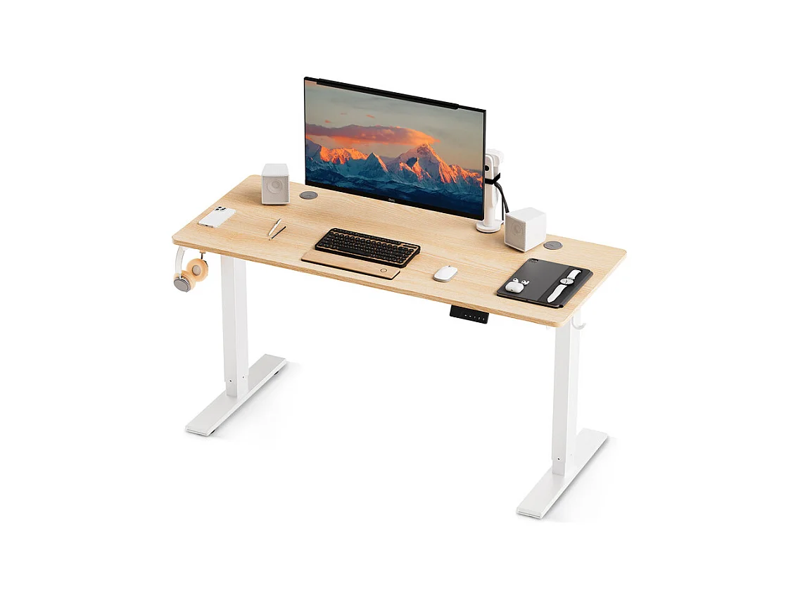 Bureau HOMAVO électrique réglable 110x60 cm – Fonction mémoire & anti-collision – Idéal télétravail – Finition bois naturel