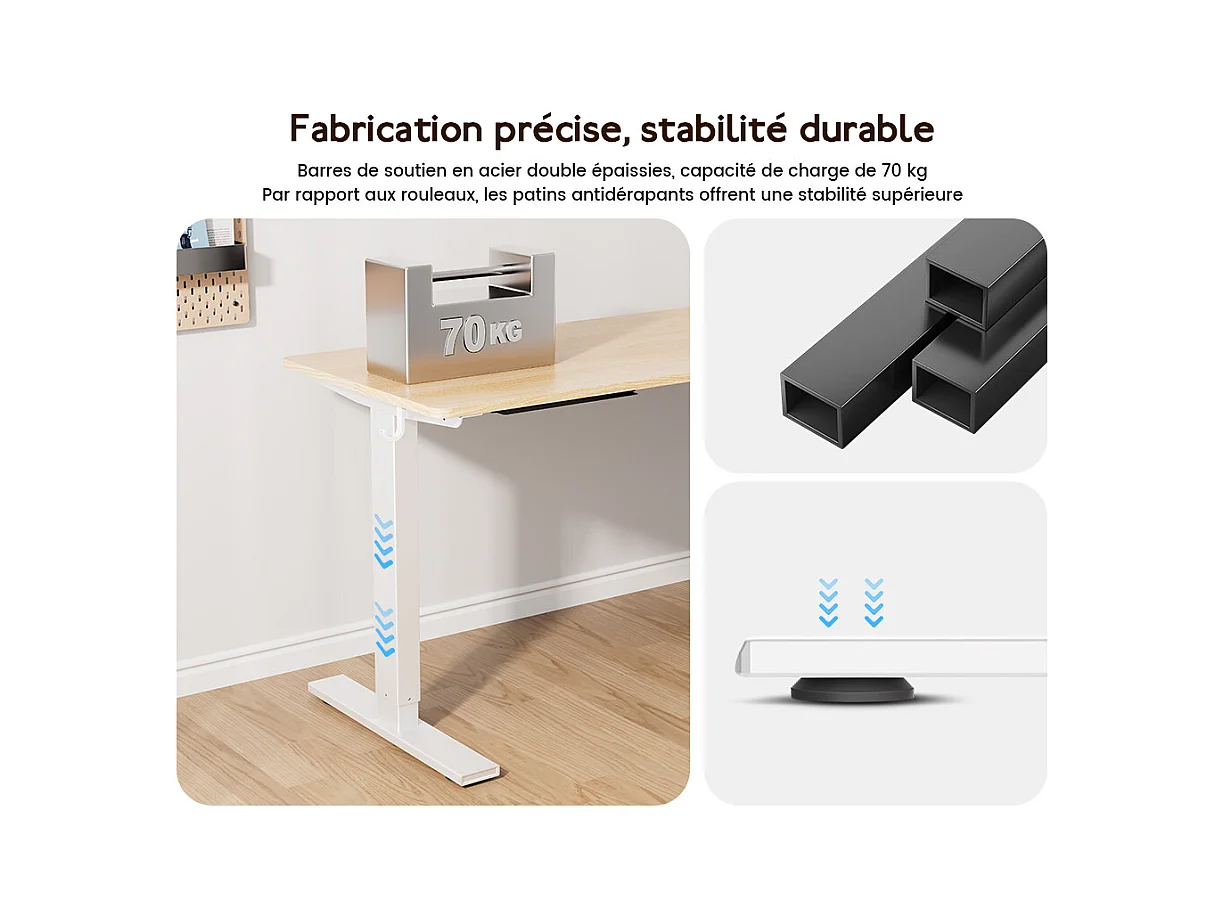 Bureau HOMAVO électrique réglable 110x60 cm – Fonction mémoire & anti-collision – Idéal télétravail – Finition bois naturel