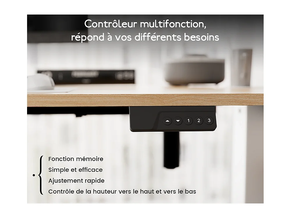 Bureau HOMAVO électrique réglable 110x60 cm – Fonction mémoire & anti-collision – Idéal télétravail – Finition bois naturel