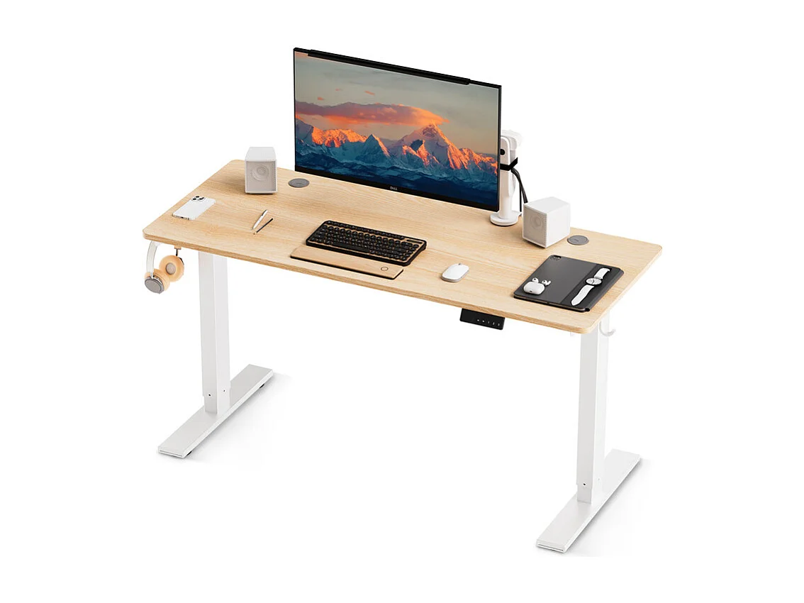 Bureau HOMAVO électrique réglable 110x60 cm – Fonction mémoire & anti-collision – Idéal télétravail – Finition bois naturel