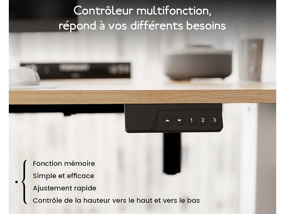 Bureau HOMAVO électrique réglable 110x60 cm – Fonction mémoire & anti-collision – Idéal télétravail – Finition bois naturel