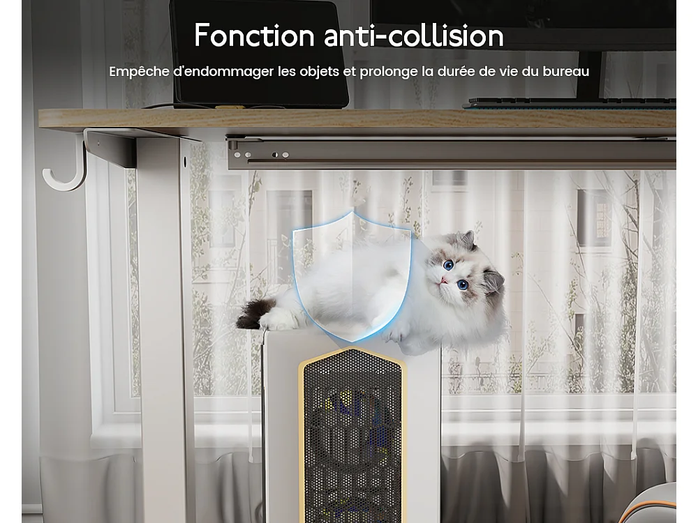 Bureau HOMAVO électrique réglable 110x60 cm – Fonction mémoire & anti-collision – Idéal télétravail – Finition bois naturel