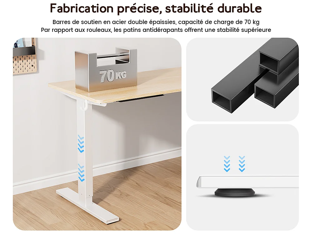 Bureau électrique réglable 110x60 cm – Fonction mémoire & anti-collision – Idéal télétravail – Finition bois naturel HOMAVO