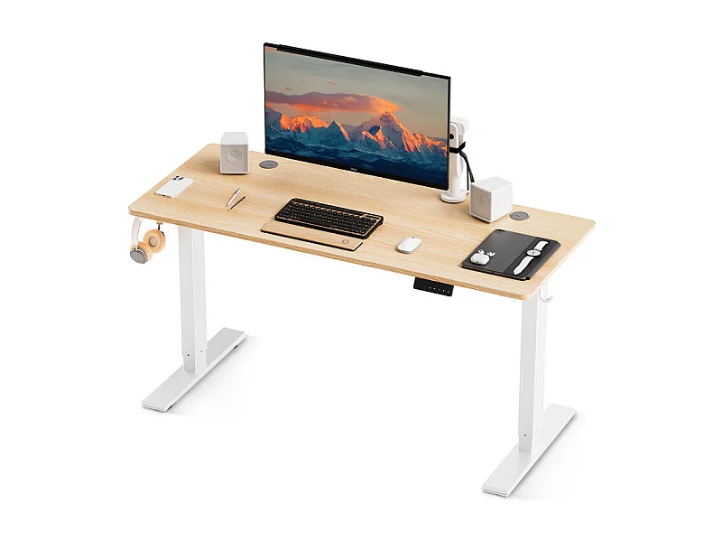 Bureau HOMAVO électrique réglable 110x60 cm – Fonction mémoire & anti-collision – Idéal télétravail – Finition bois naturel