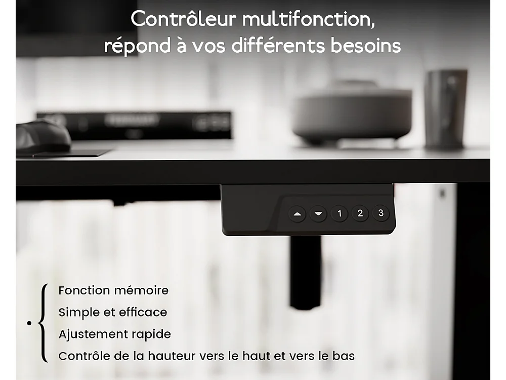 Bureau HOMAVO électrique réglable 160x80 cm – Fonction mémoire & anti-collision – Idéal télétravail – Coloris noir